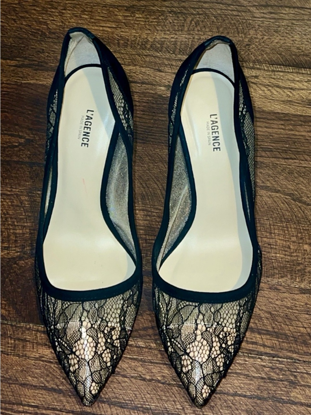 L'AGENCE Black Lace Pointed-Toe Stiletto Pumps - Picture 2 of 4